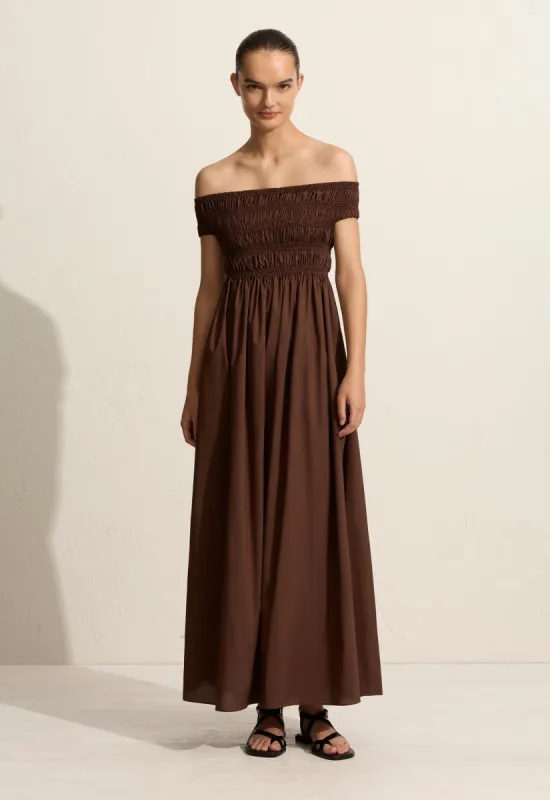 Shirred Off The Shoulder Dress - Sable sold by Matteau
