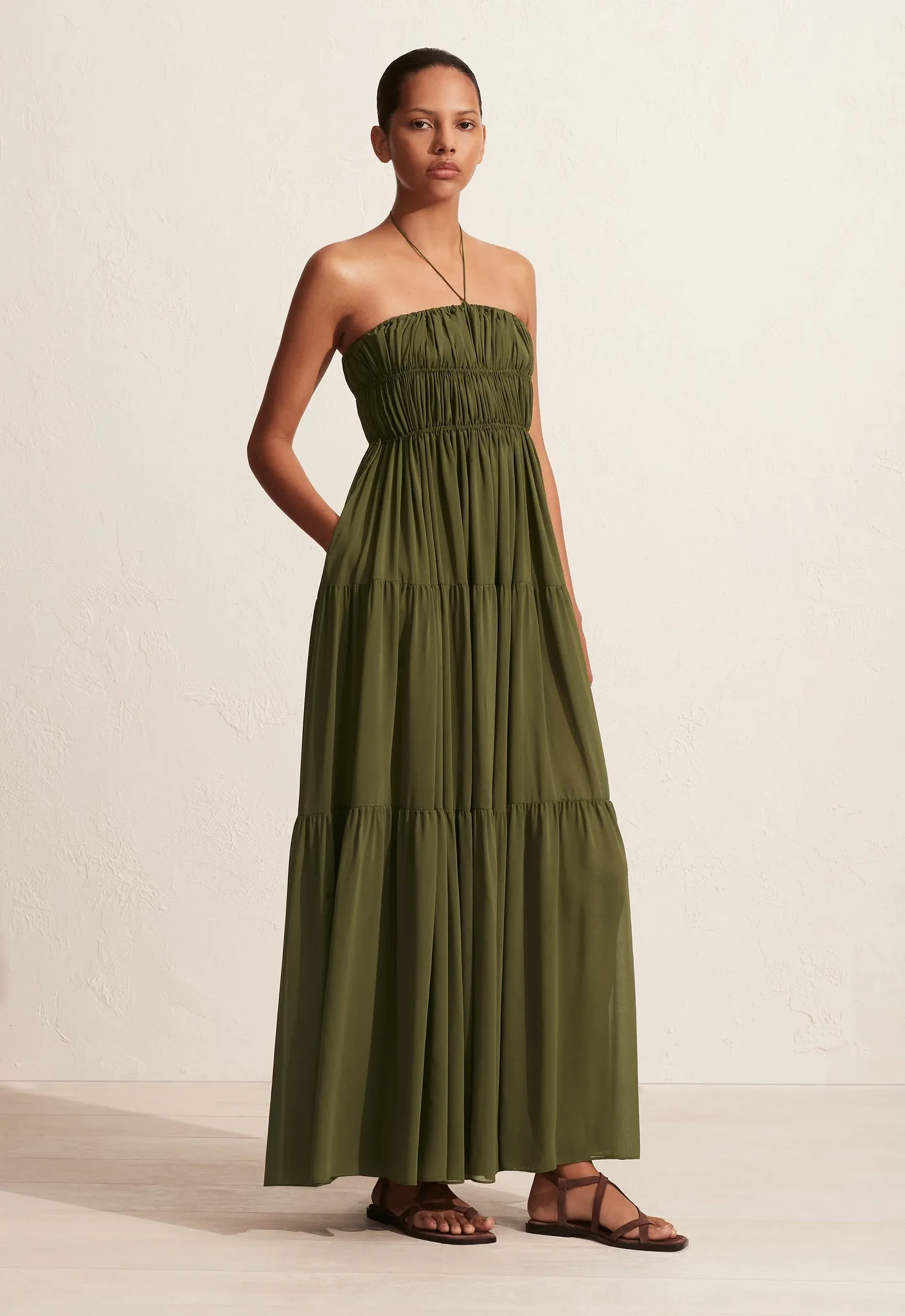 The Shirred Halter Dress - Cypress sold by Matteau product image thumbnail 3