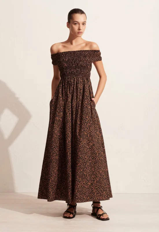 The Shirred Off The Shoulder Dress - Marigold sold by Matteau