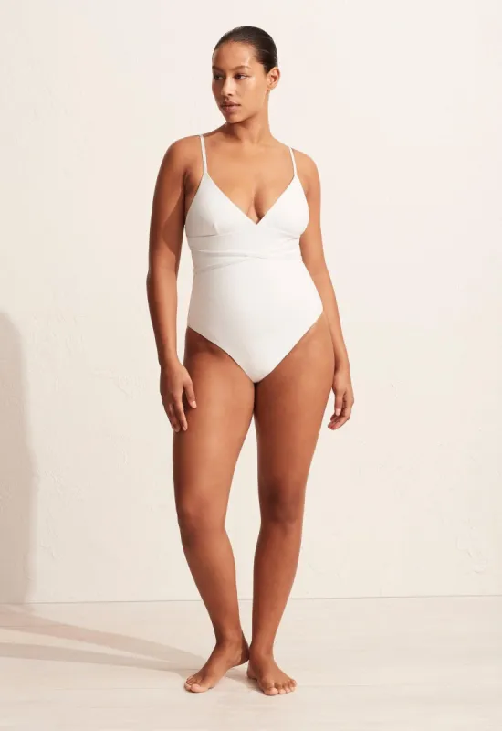 Wrap Plunge Maillot - Chalk Crinkle sold by Matteau