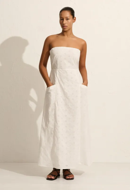 Broderie Strapless Dress - Floral Broderie (White) sold by Matteau