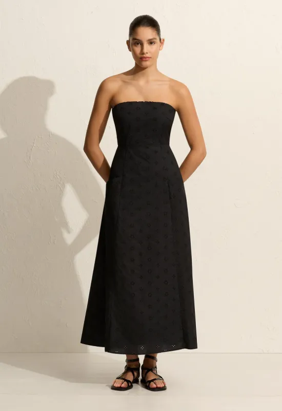 Broderie Strapless Dress - Floral Broderie (Black) sold by Matteau