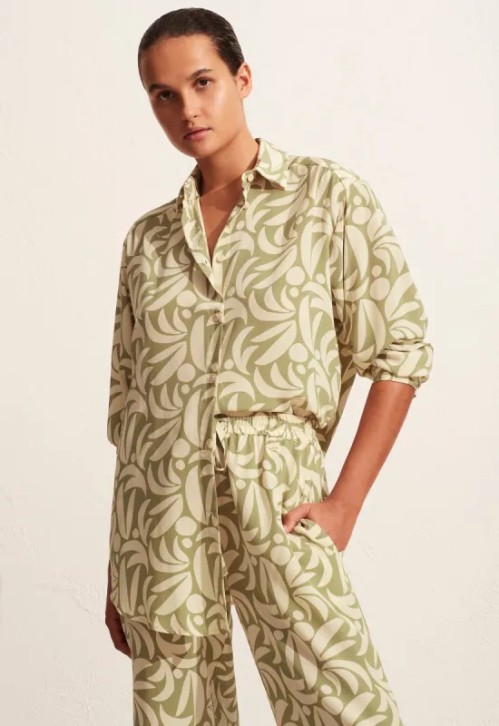 The Long Sleeve Silk Shirt - Sage Palmas sold by Matteau