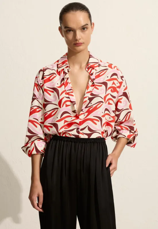 Long Sleeve Silk Shirt - Pescado (Rosso) sold by Matteau
