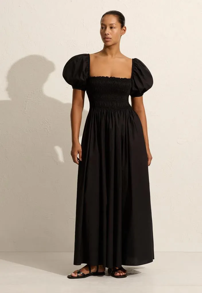 Shirred Bodice Peasant Dress - Black sold by Matteau