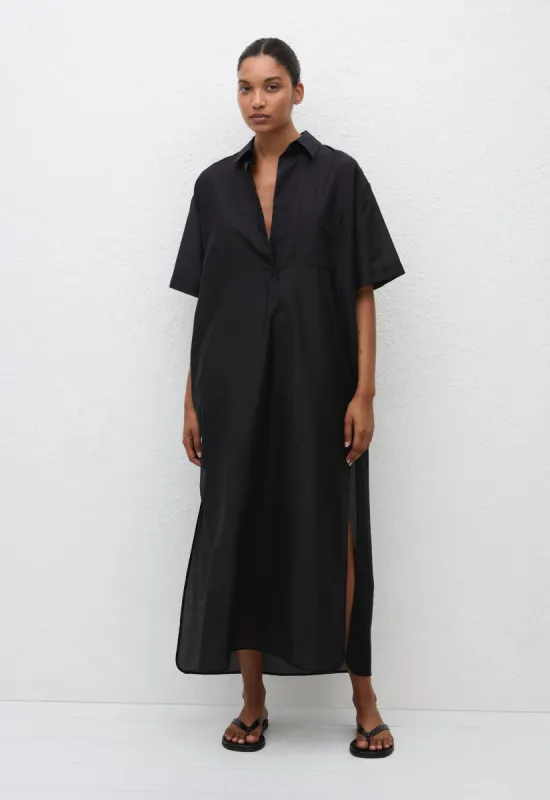 Pop-Over Shirt Dress - Black sold by Matteau