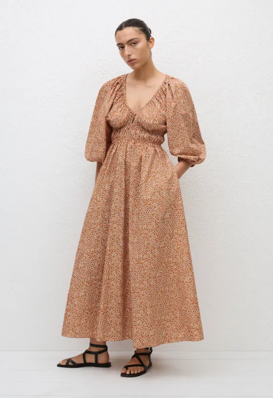 Shirred Plunge Button Dress - Strawflower sold by Matteau