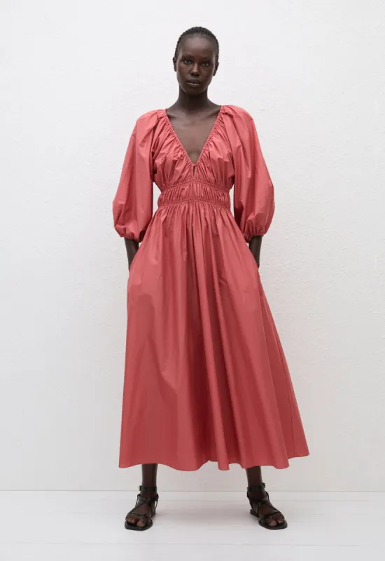 Shirred Plunge Button Dress - Rose sold by Matteau