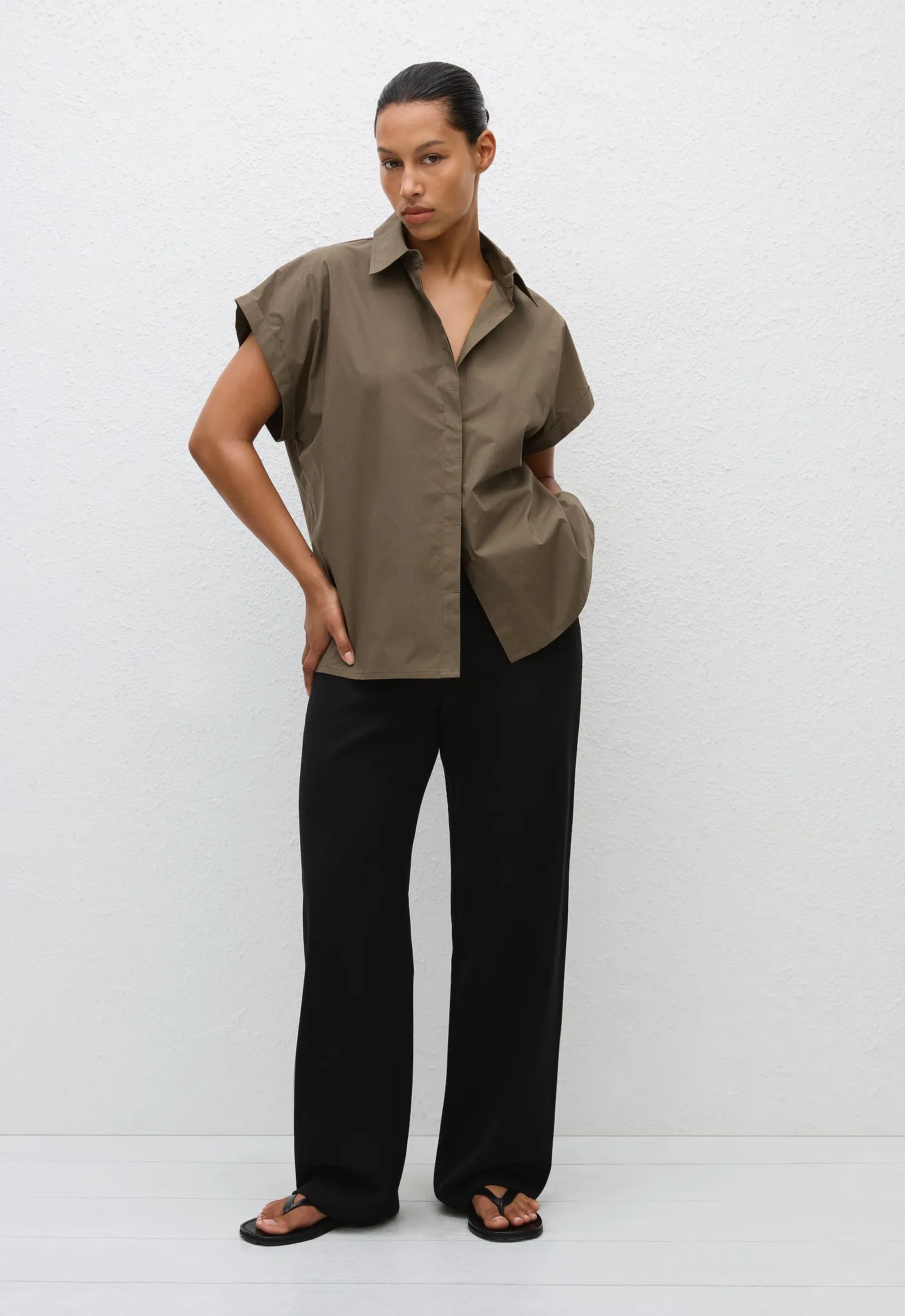 Relaxed Sleeveless Shirt - Olive sold by Matteau
