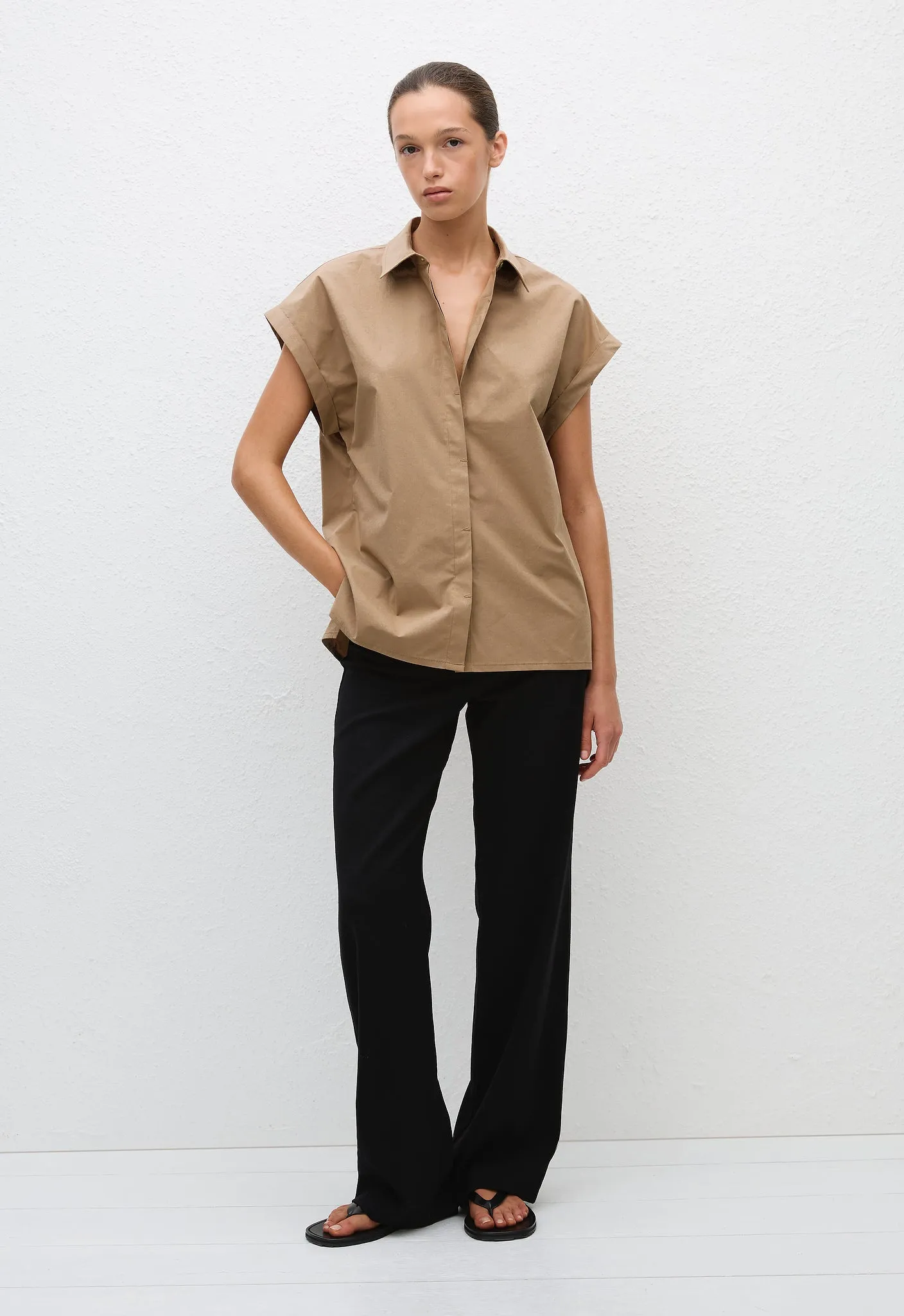 Relaxed Sleeveless Shirt - Stone sold by Matteau