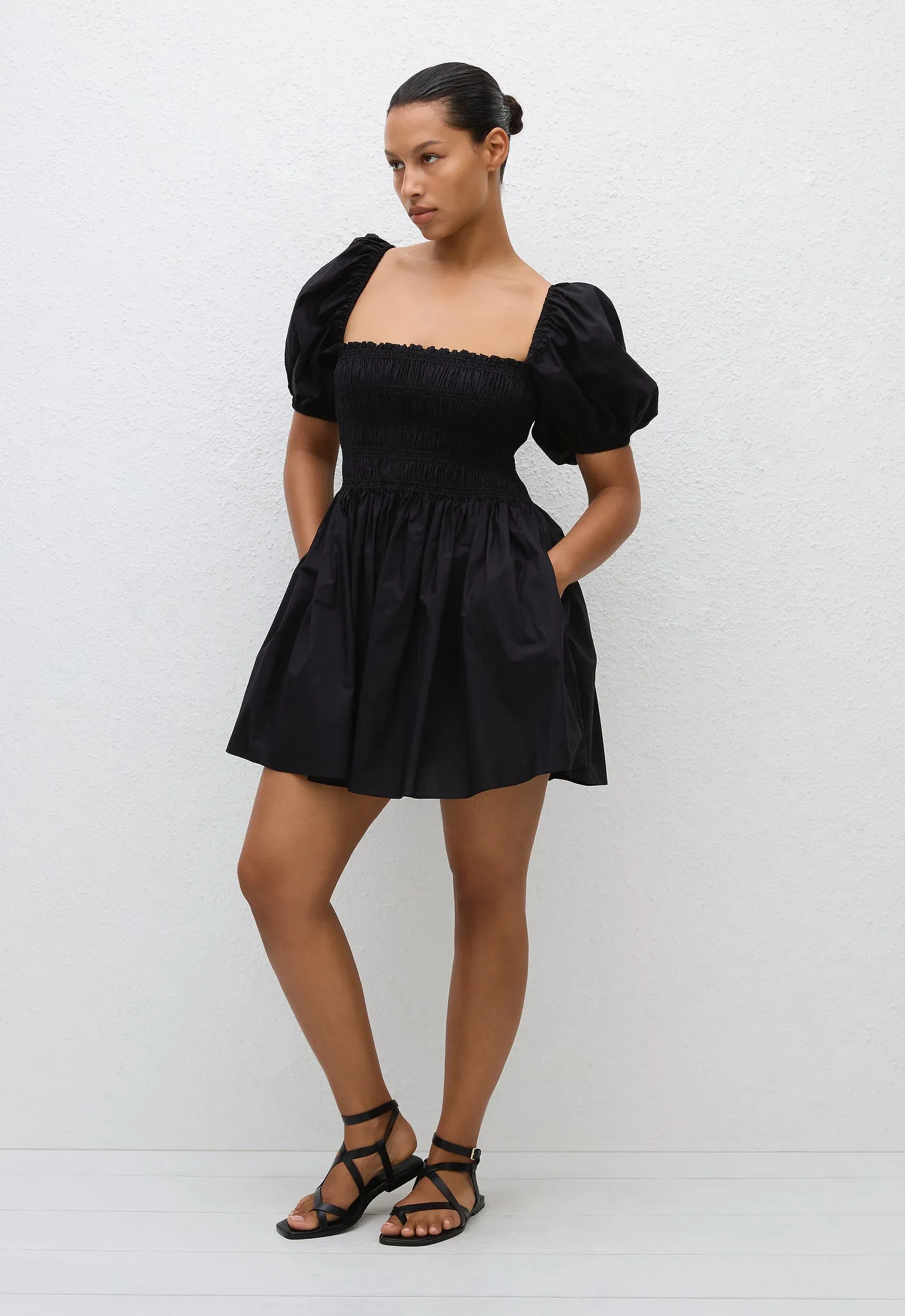 Shirred Peasant Mini Dress - Black sold by Matteau product image thumbnail 4