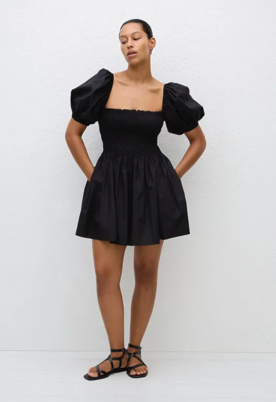Shirred Peasant Mini Dress - Black sold by Matteau