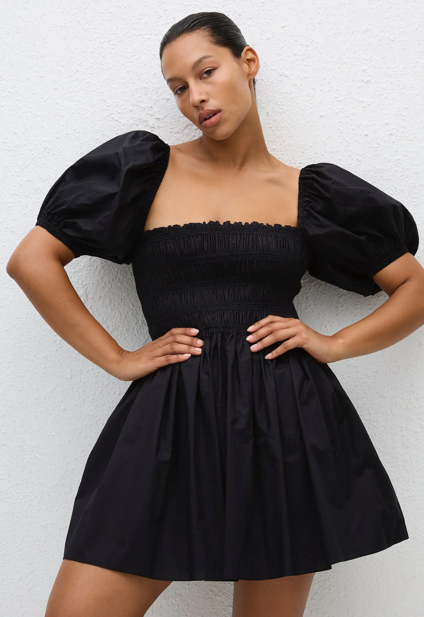 Shirred Peasant Mini Dress - Black sold by Matteau product image thumbnail 2