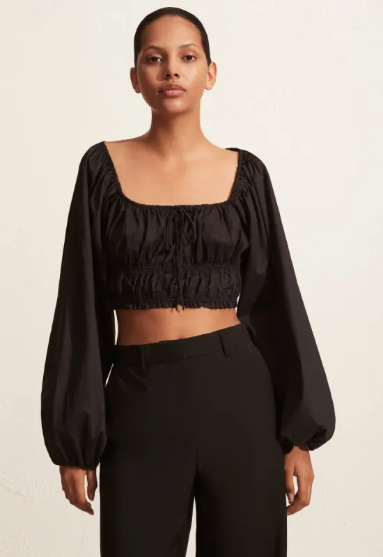 The Shirred Decolette Blouse - Black sold by Matteau