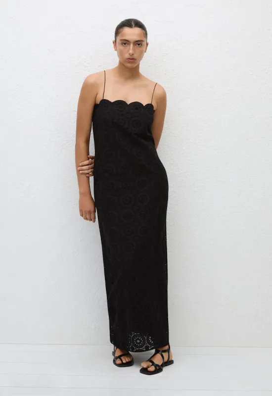 Broderie Shift Midi Dress - Black sold by Matteau