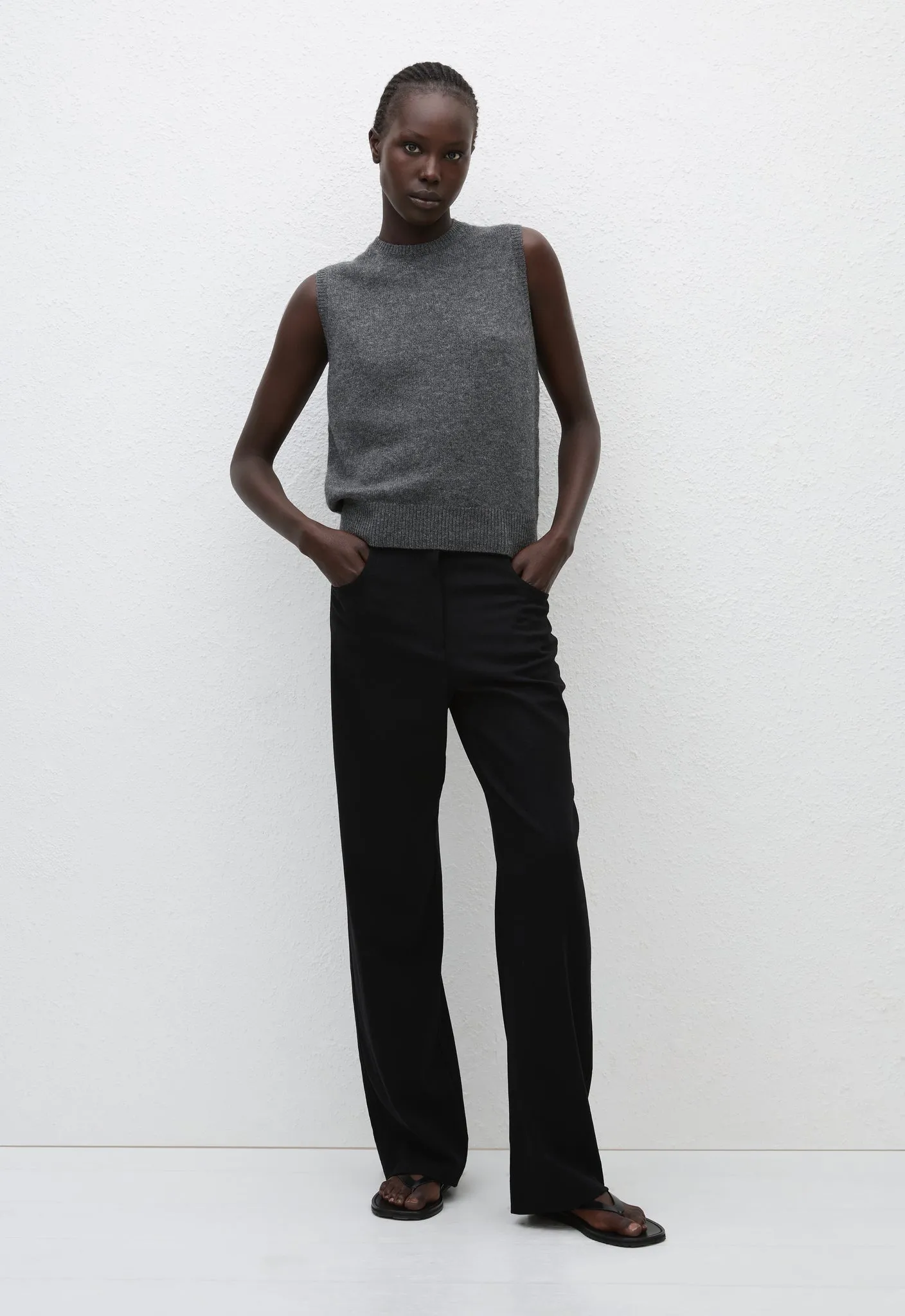 Cashmere Crew Vest - Charcoal sold by Matteau