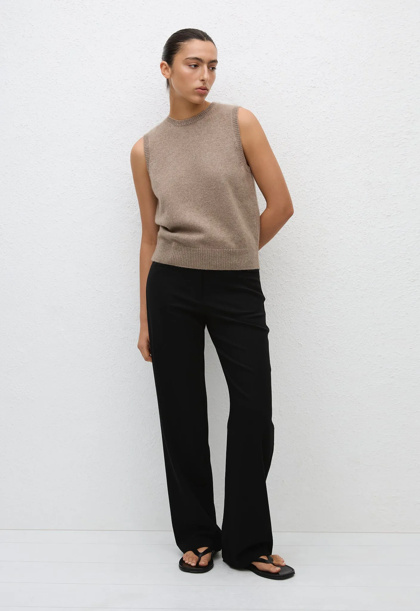 Cashmere Crew Vest - Wheat sold by Matteau