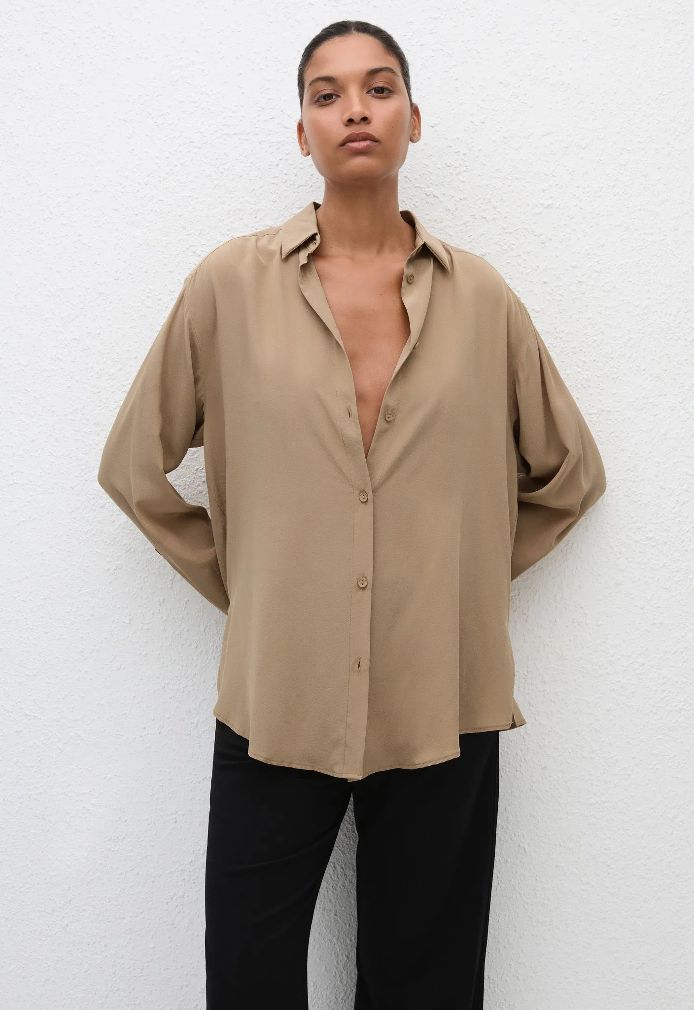 Long Sleeve Silk Shirt - Stone sold by Matteau
