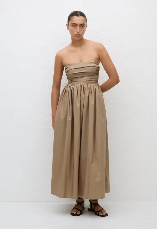 Strapless Lace Up Dress - Stone sold by Matteau