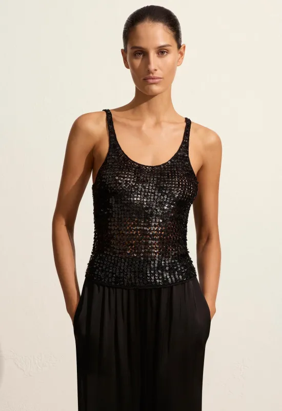 Crochet Sequins Tank - Black sold by Matteau