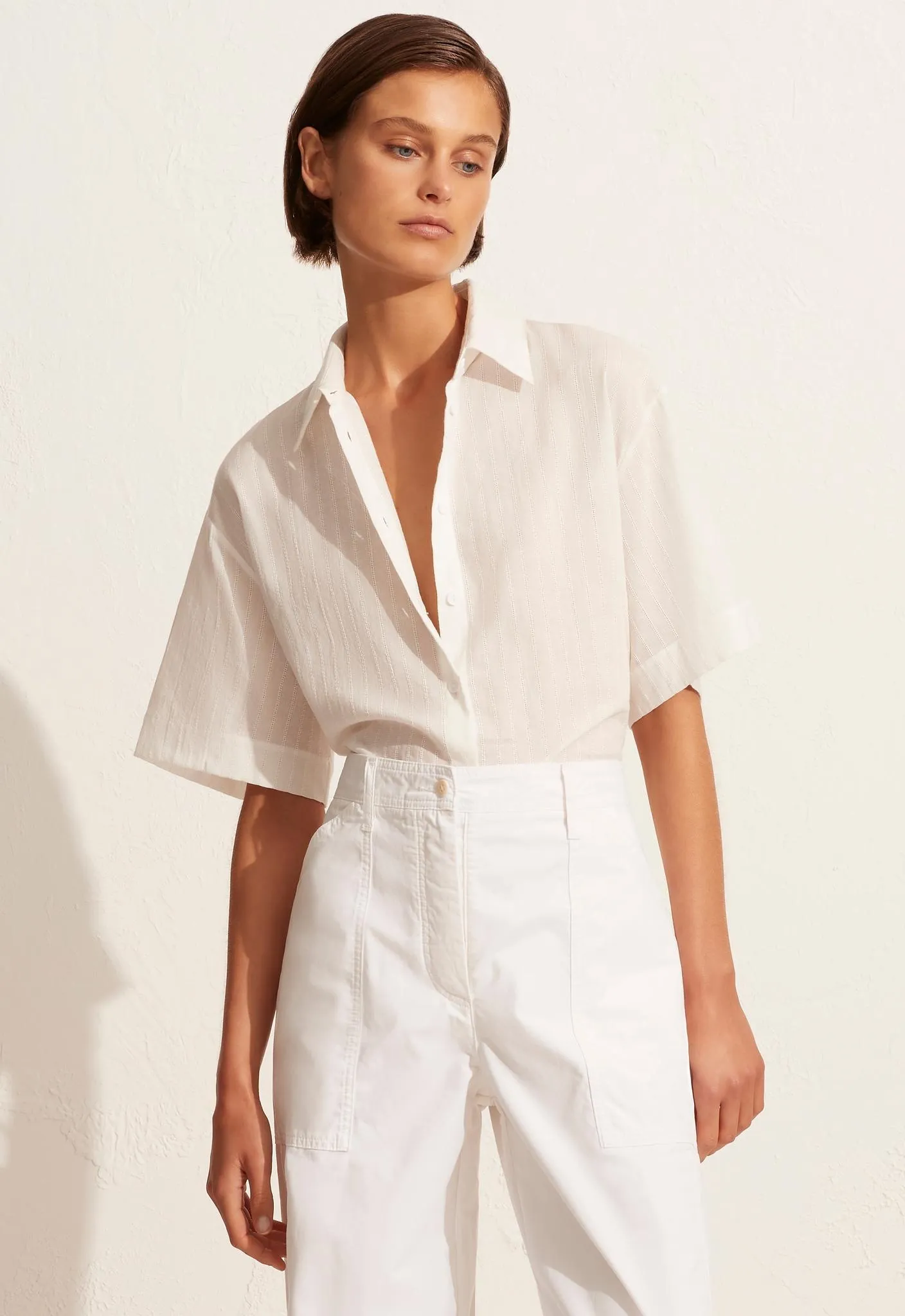 Embroidered Short Sleeve Shirt - White sold by Matteau