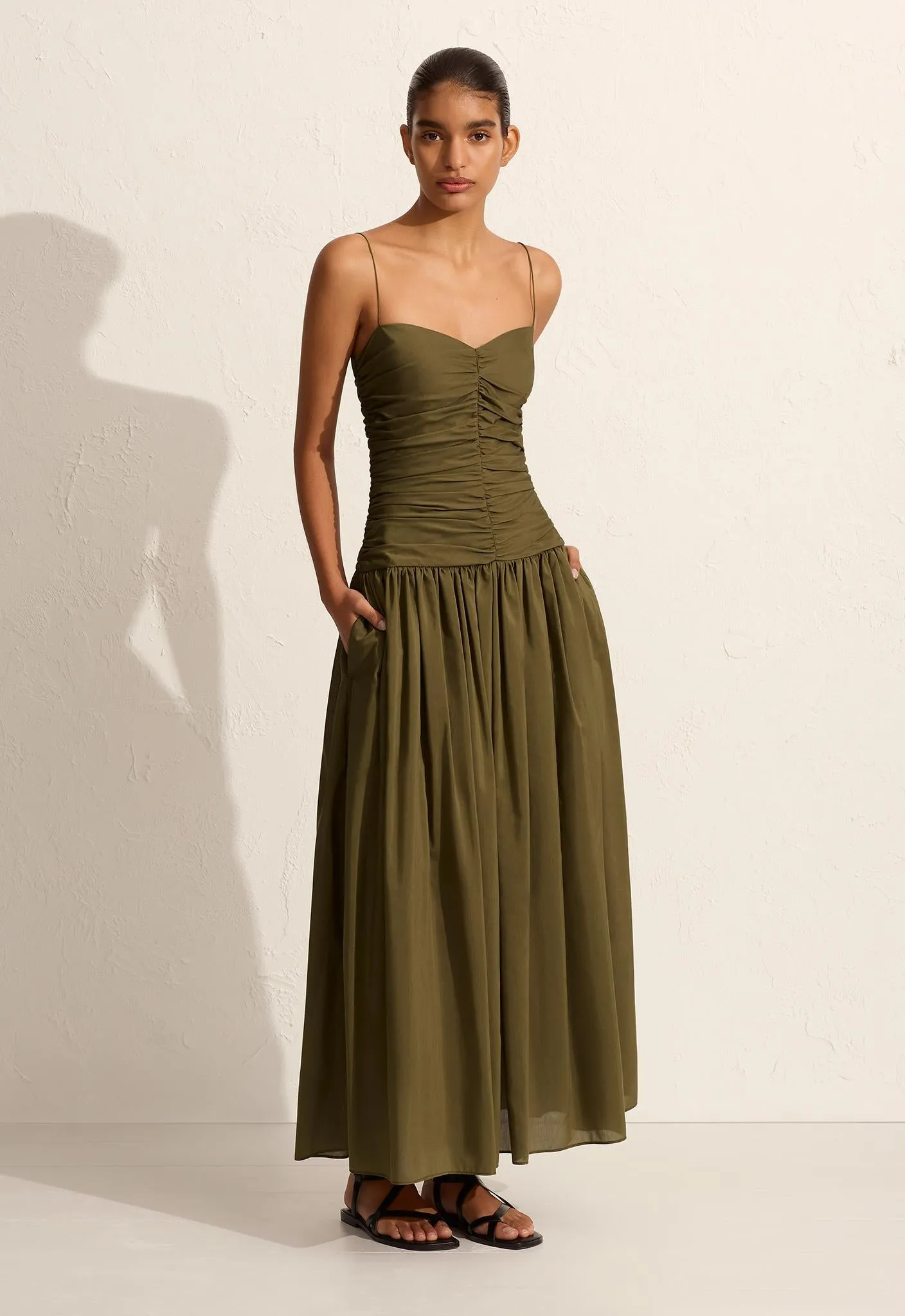 Gathered Drop Waist Dress - Olive sold by Matteau product image thumbnail 3