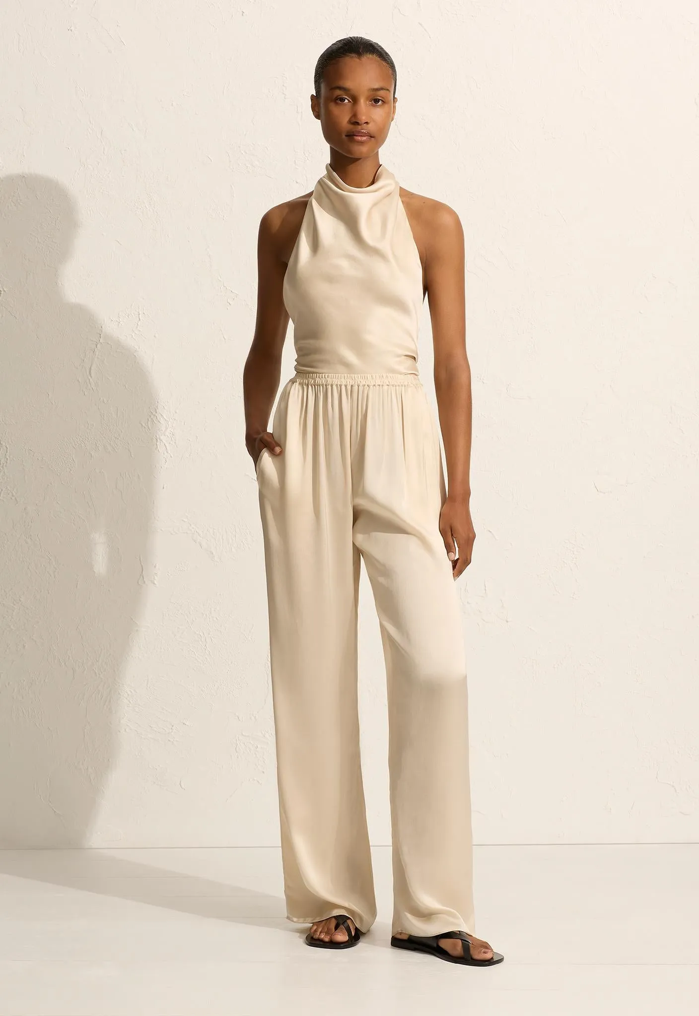 Relaxed Satin Pant - Ivory sold by Matteau