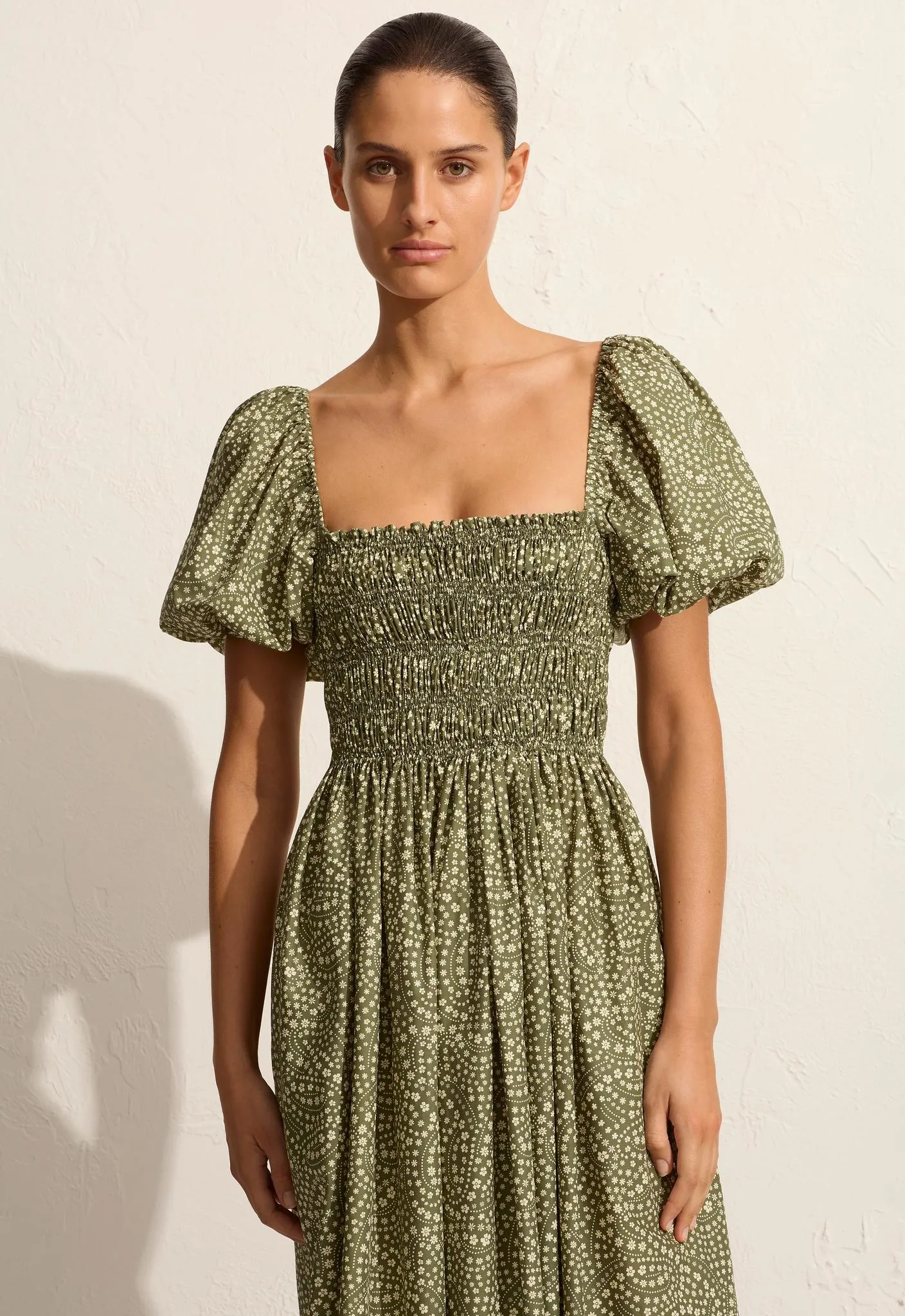 Shirred Bodice Peasant Dress - Jasmine (Olive) sold by Matteau product image thumbnail 2