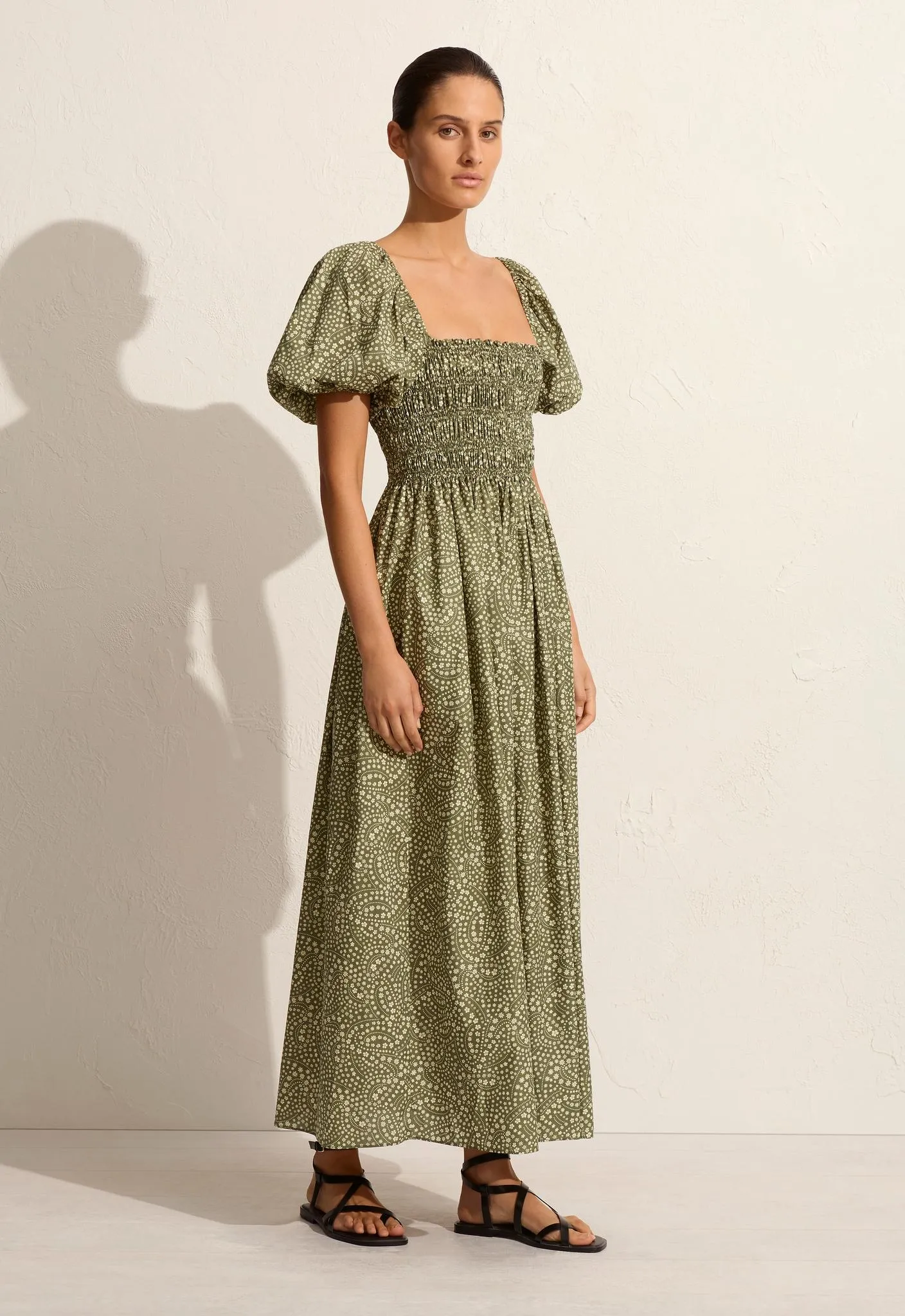Shirred Bodice Peasant Dress - Jasmine (Olive) sold by Matteau product image thumbnail 3