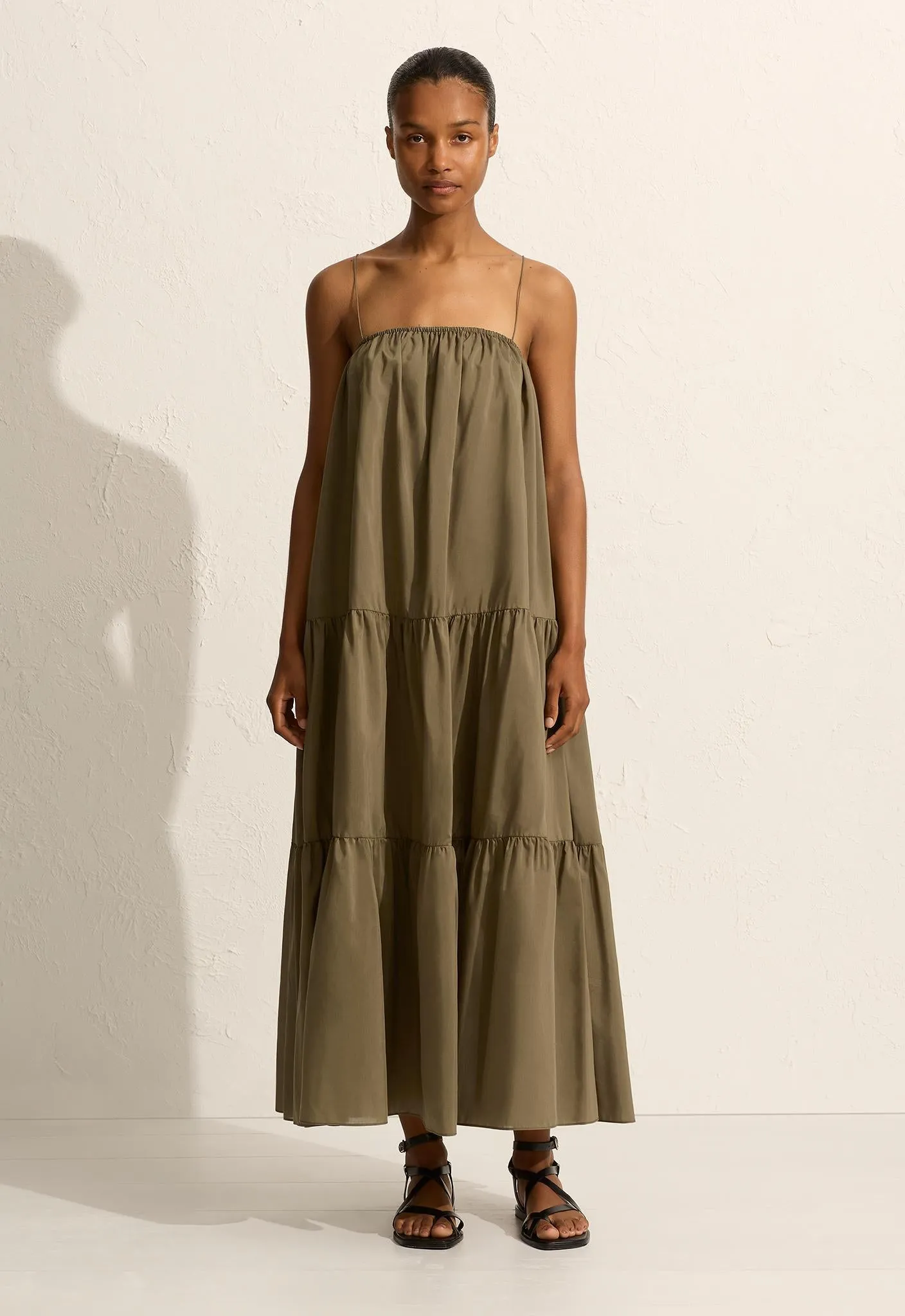Voluminous Tiered Sundress - Olive sold by Matteau