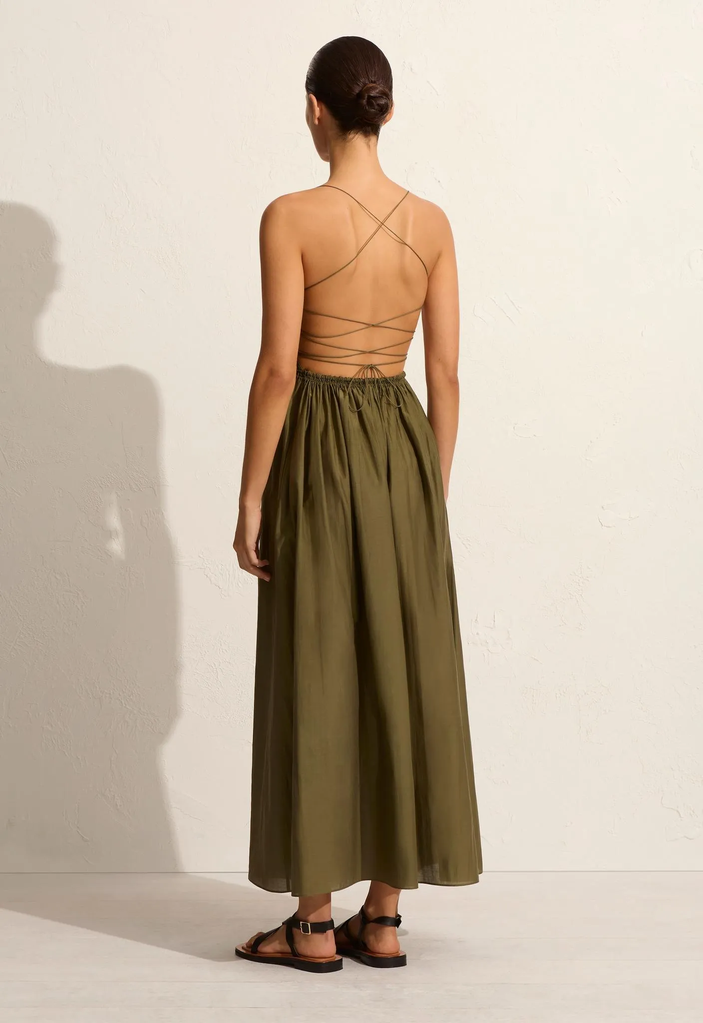 Shirred Lace Up Dress - Olive sold by Matteau product image thumbnail 4