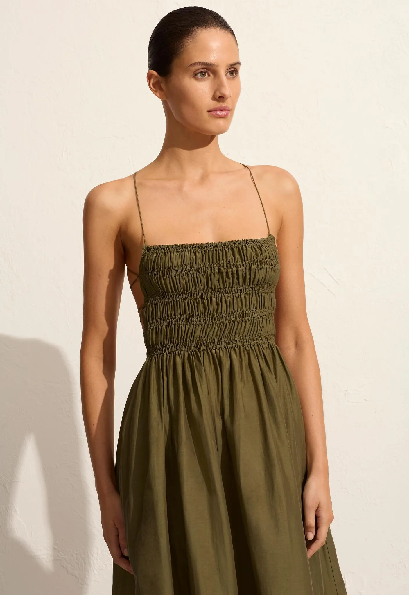 Shirred Lace Up Dress - Olive sold by Matteau product image thumbnail 2