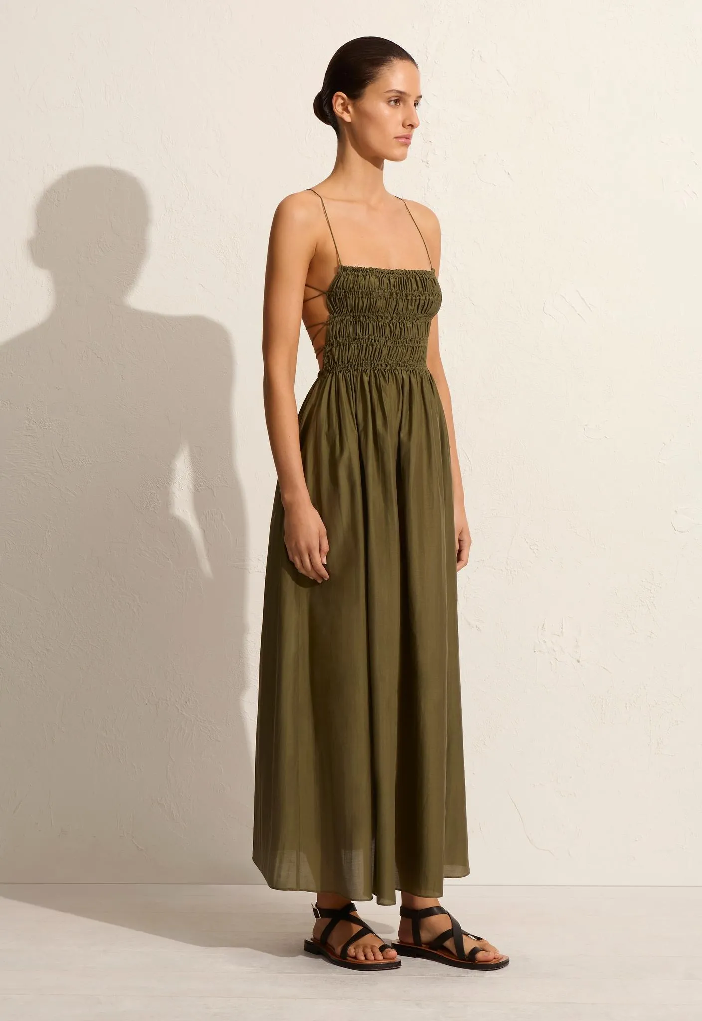 Shirred Lace Up Dress - Olive sold by Matteau product image thumbnail 3