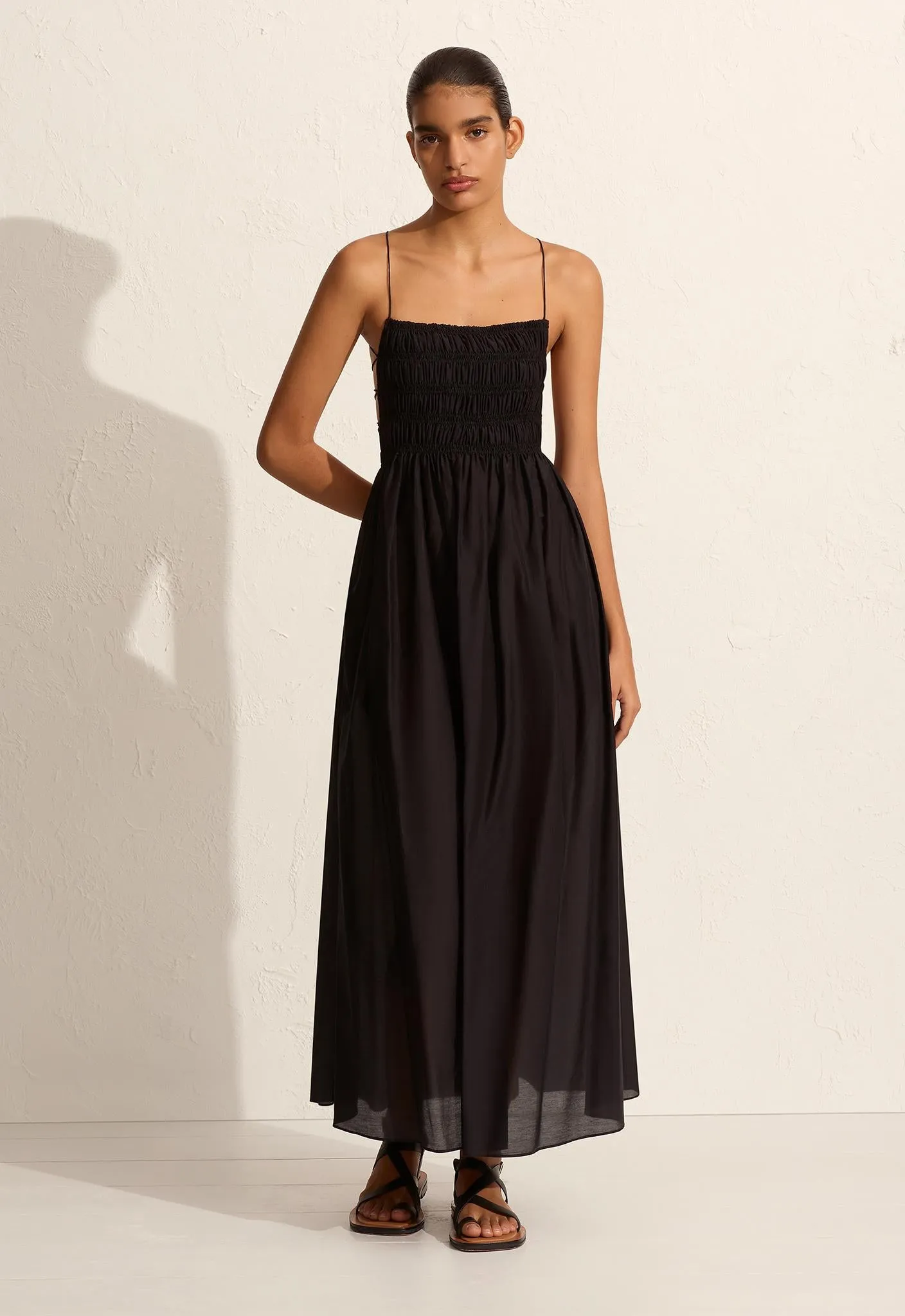 Shirred Lace Up Dress - Black sold by Matteau