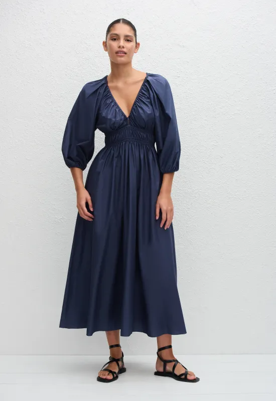 Shirred Plunge Button Dress - Dusk sold by Matteau