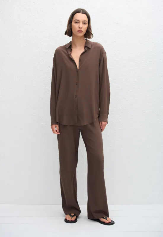 Long Sleeve Silk Shirt - Truffle sold by Matteau