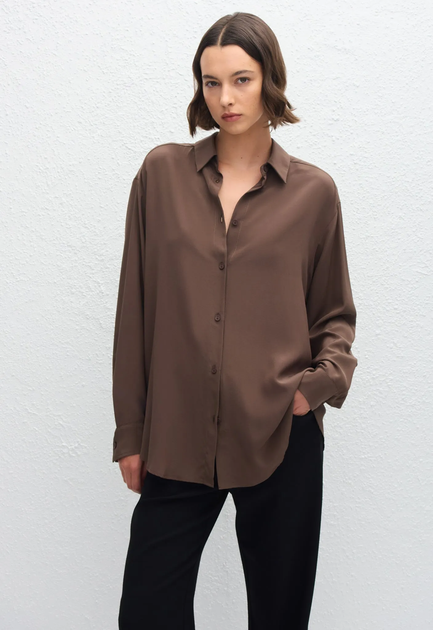Long Sleeve Silk Shirt - Truffle sold by Matteau product image thumbnail 4