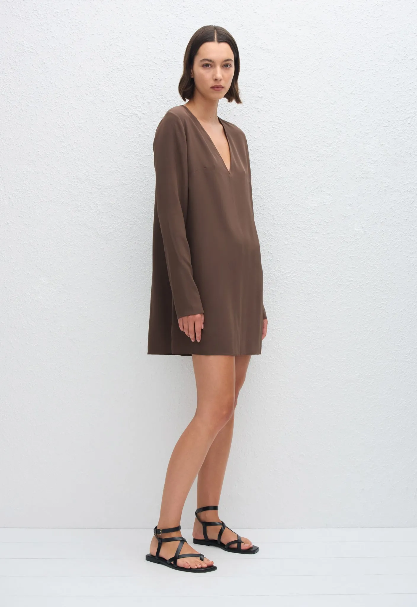 Deep V Mini Dress - Truffle sold by Matteau product image thumbnail 3