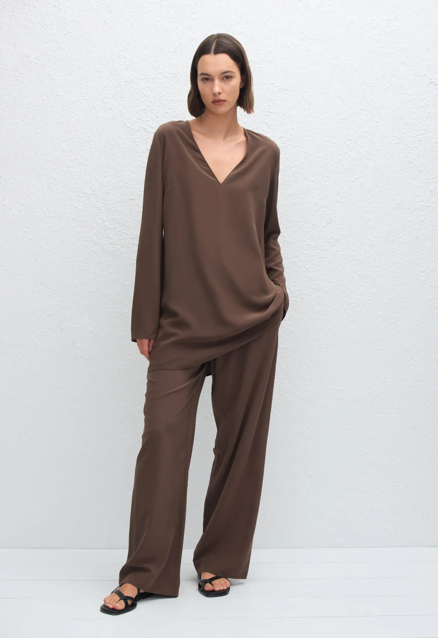 Deep V Mini Dress - Truffle sold by Matteau product image thumbnail 4