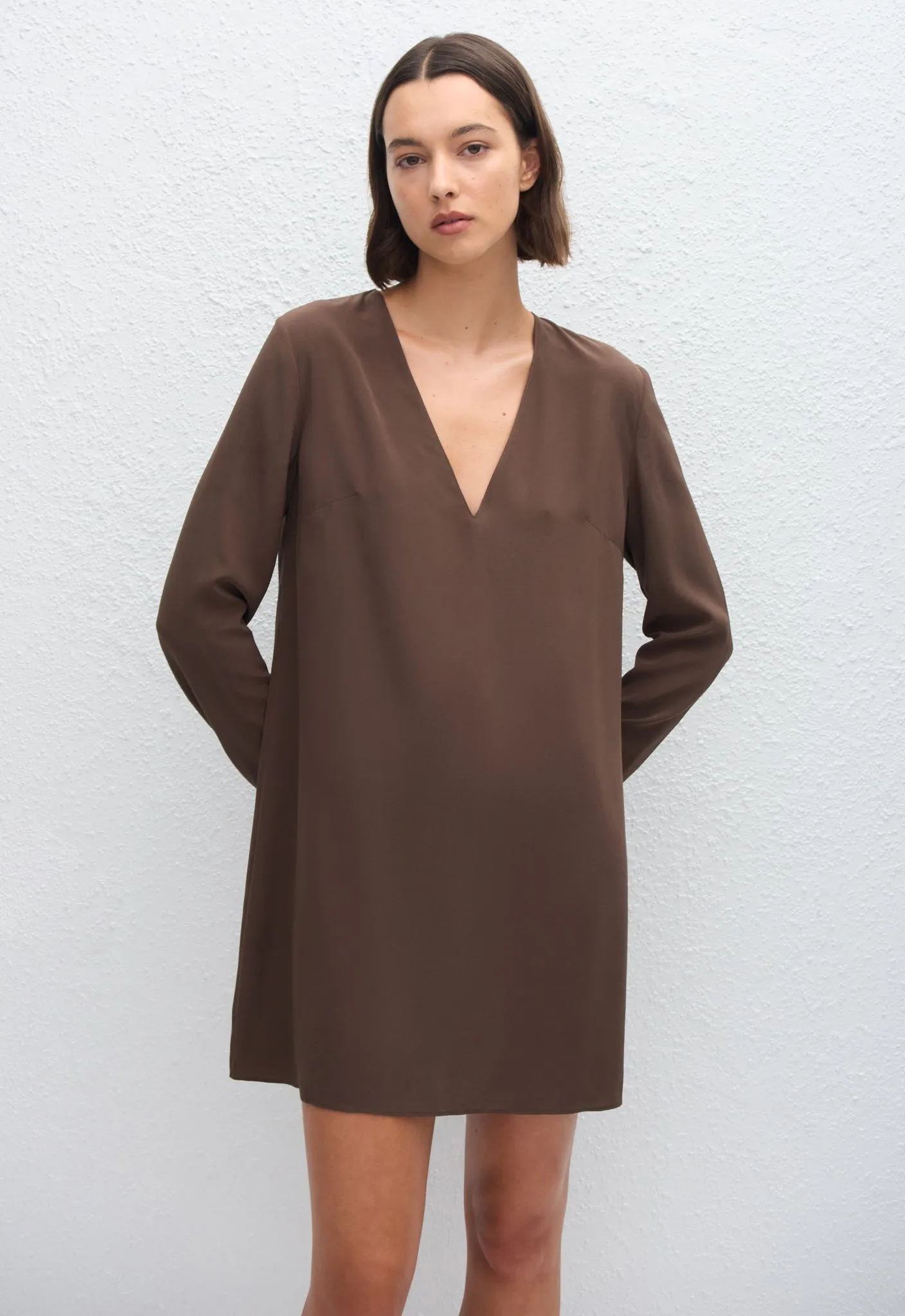 Deep V Mini Dress - Truffle sold by Matteau