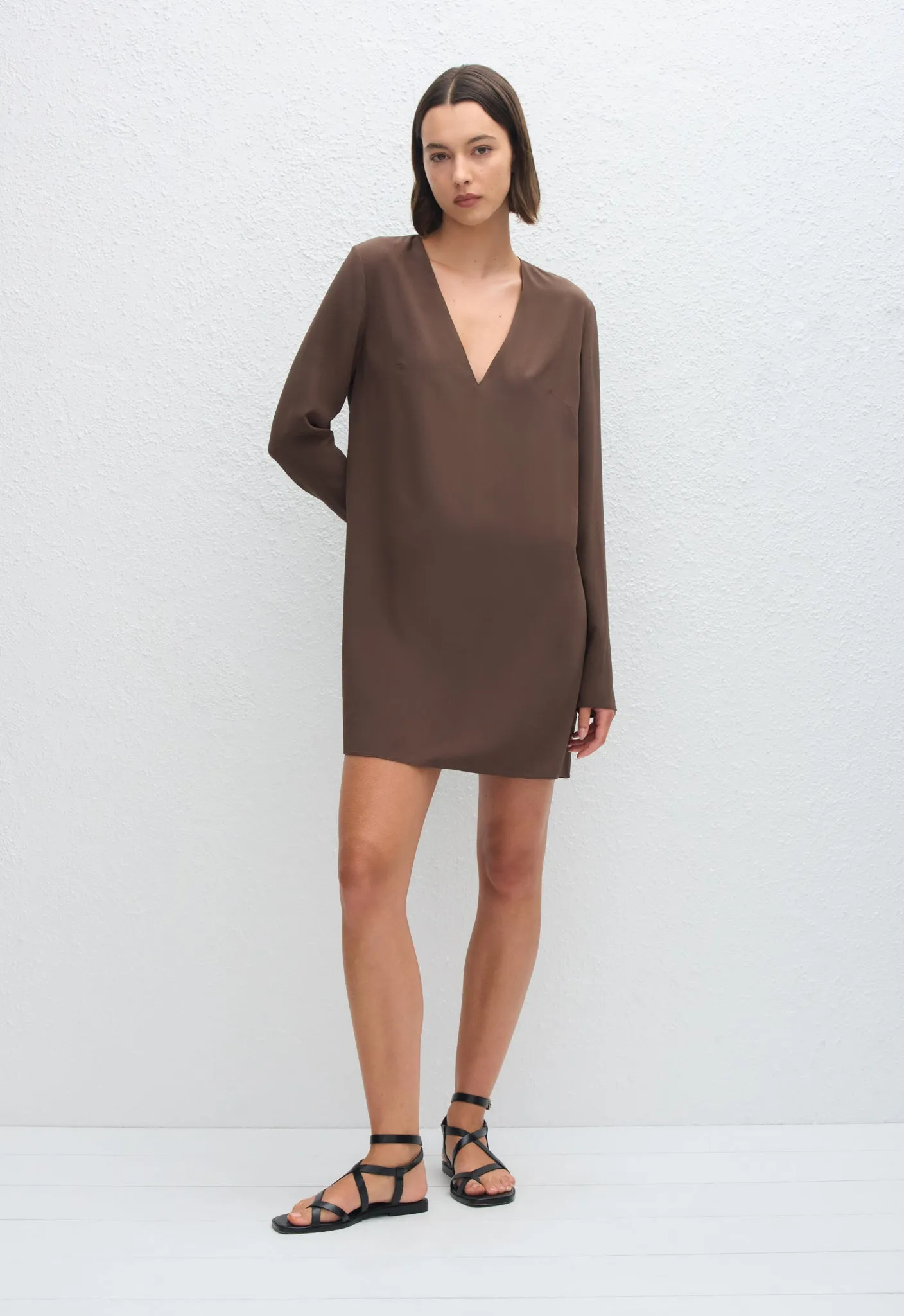 Deep V Mini Dress - Truffle sold by Matteau product image thumbnail 2