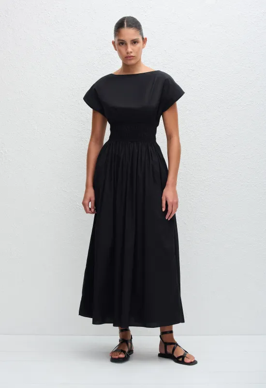 Shirred Waist Midi Dress - Black sold by Matteau