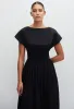 Shirred Waist Midi Dress - Black sold by Matteau