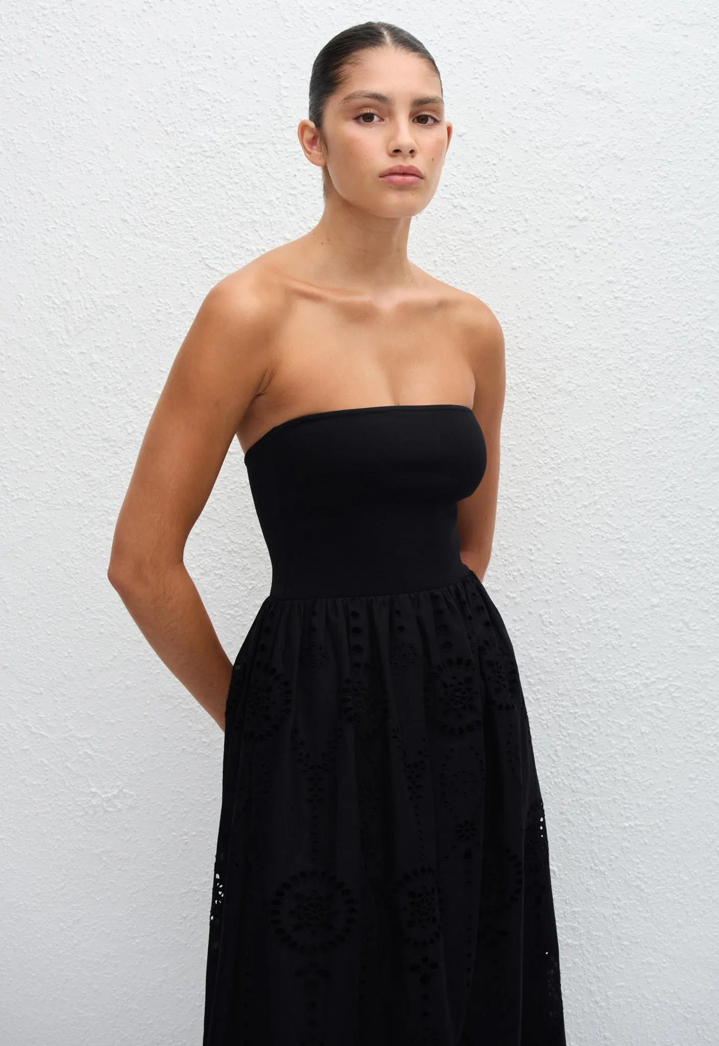 Strapless Knit and Broderie Dress - Black sold by Matteau product image thumbnail 4