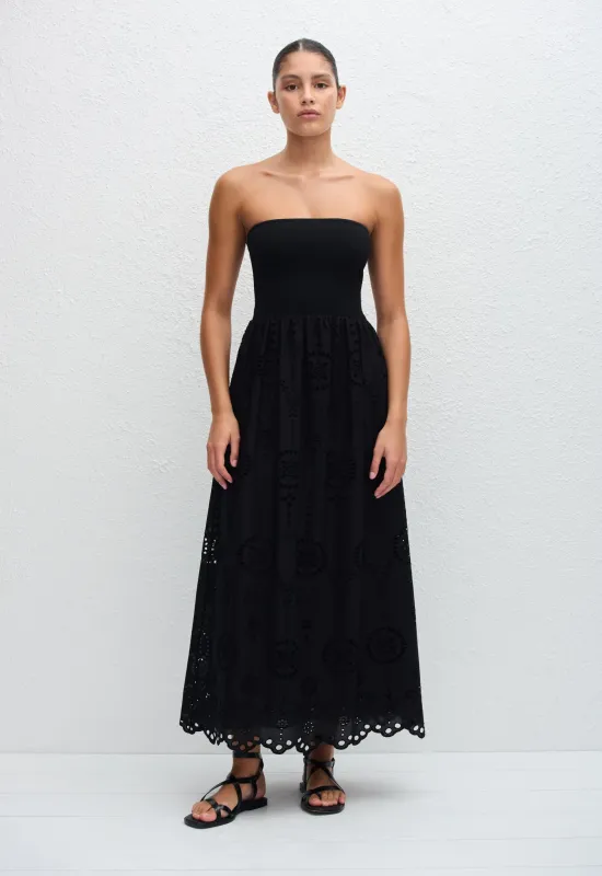 Strapless Knit and Broderie Dress - Black sold by Matteau