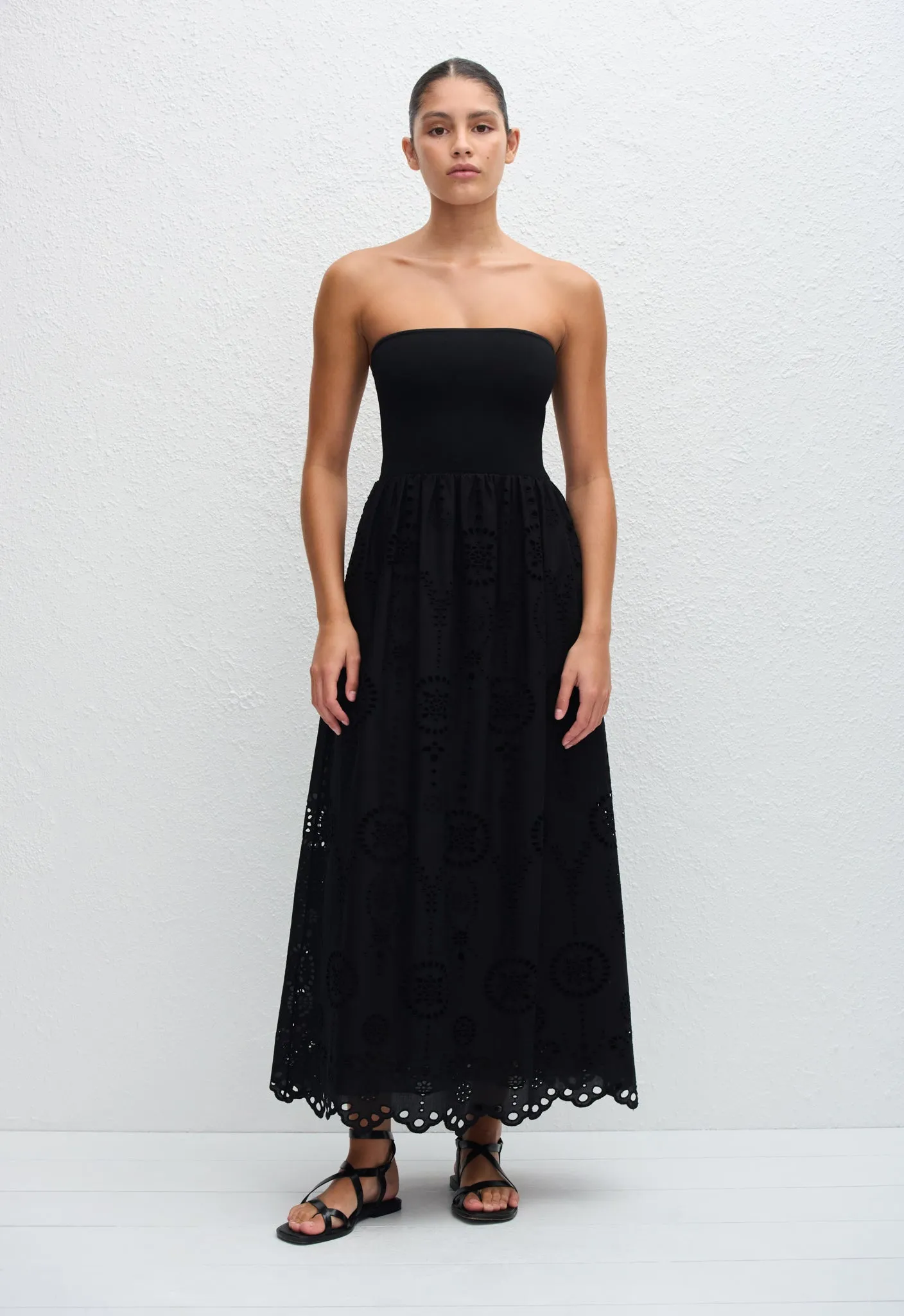 Strapless Knit and Broderie Dress - Black sold by Matteau