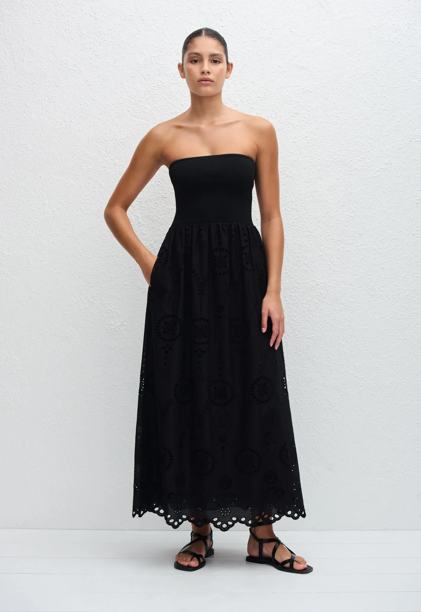 Strapless Knit and Broderie Dress - Black sold by Matteau product image thumbnail 2