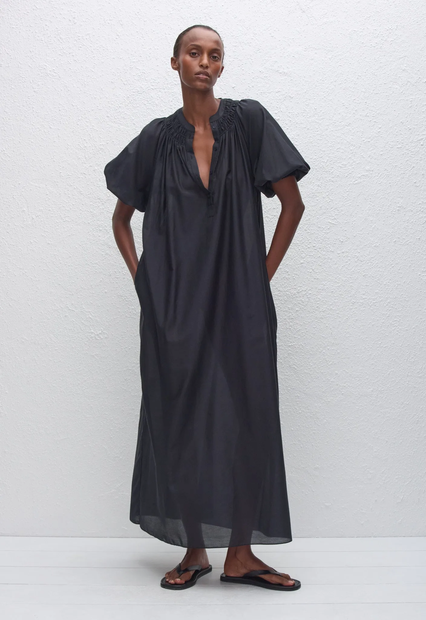 Gathered Yoke Popover Dress - Black sold by Matteau