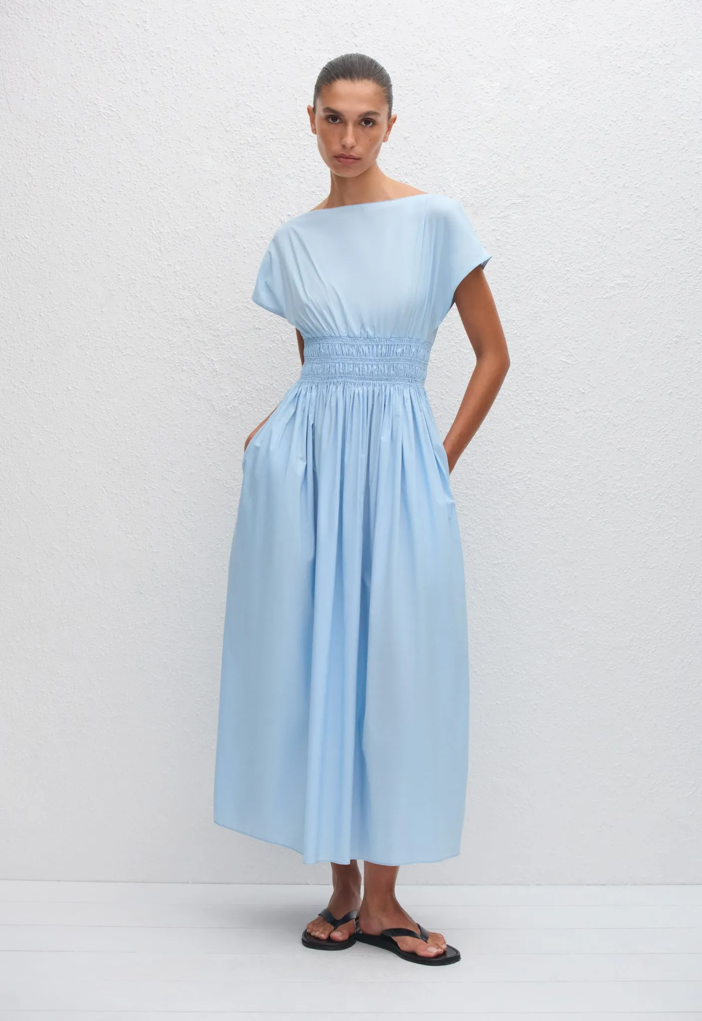 Shirred Waist Midi Dress - Sky sold by Matteau