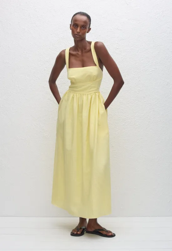 Crossback Linen Dress - Lemon sold by Matteau
